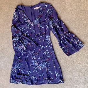 Purple Floral Long Sleeve Dress